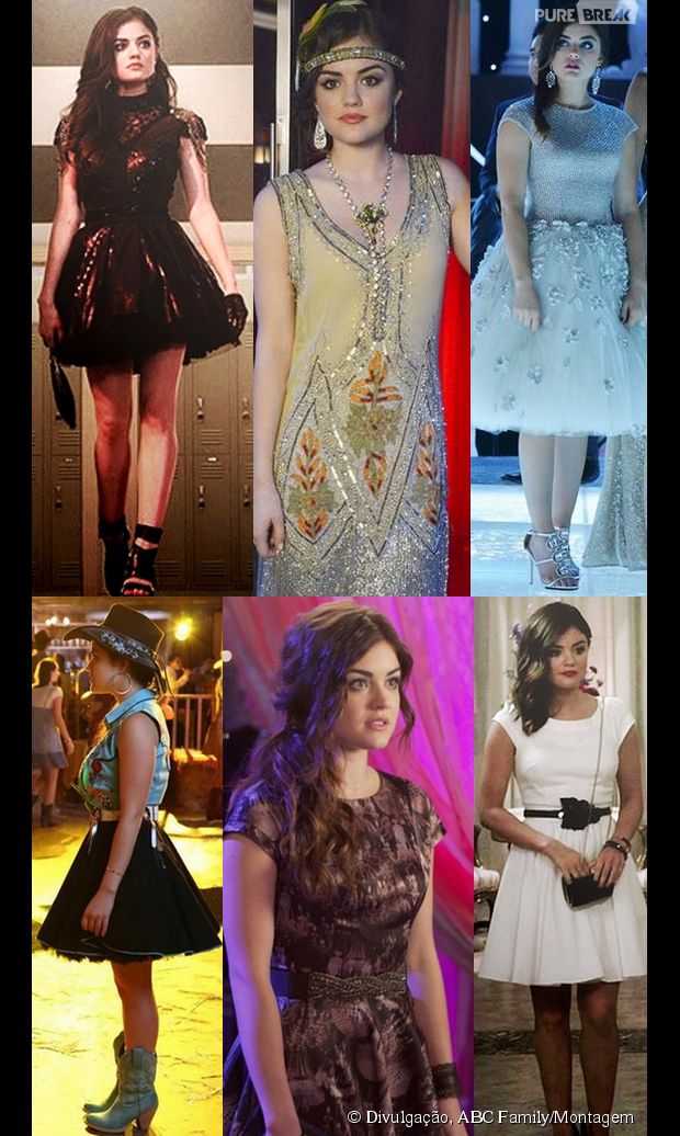 Nas festas Aria (Lucy Hale) também arrasa nos modelitos! Desde os rodados, até os sensuais!