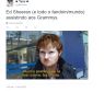 <p>Ed Sheeran j&aacute; tinha dito que n&atilde;o ganharia nada, mas &nbsp;mesmo assim virou meme na internet depois do Grammy 2015</p>