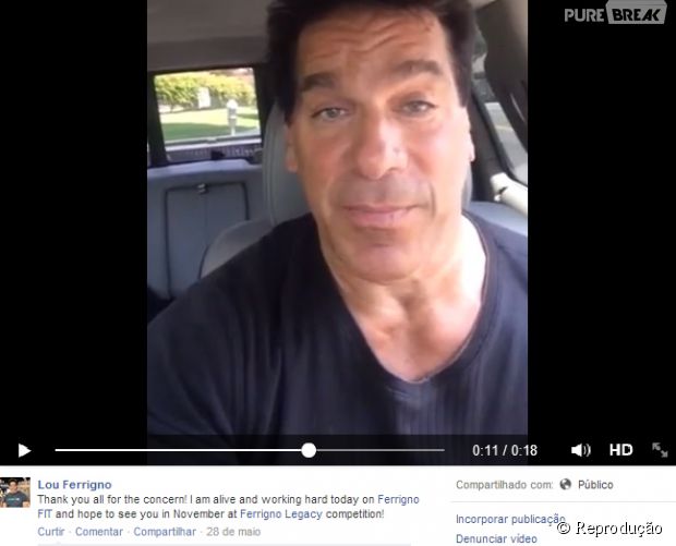 Ator de "Hulk" manda recado e diz que está vivo e bem.
