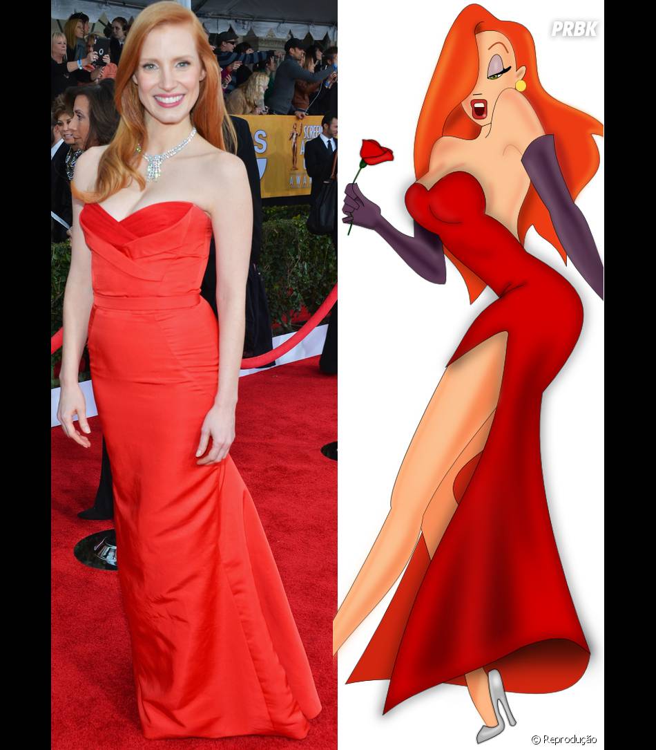 a jessica chastain parece até que foi vestida de jessica rabbit sua