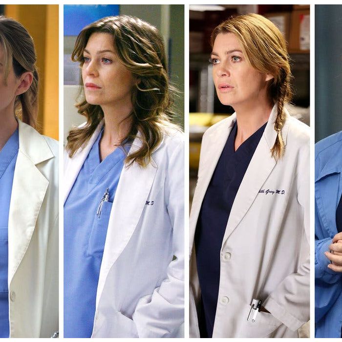 Ellen Pompeo como Meredith Gray, nas temporadas 1, 5, 11 e 16 de &#039;Grey&#039;s Anatomy&#039;