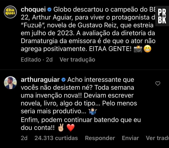 Arthur Aguiar rebate fake news em perfil de fofoca