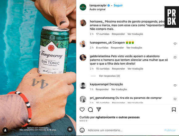 Pessoas foram na página da marca Tanqueray pedir que tirem Xamã das propagandas