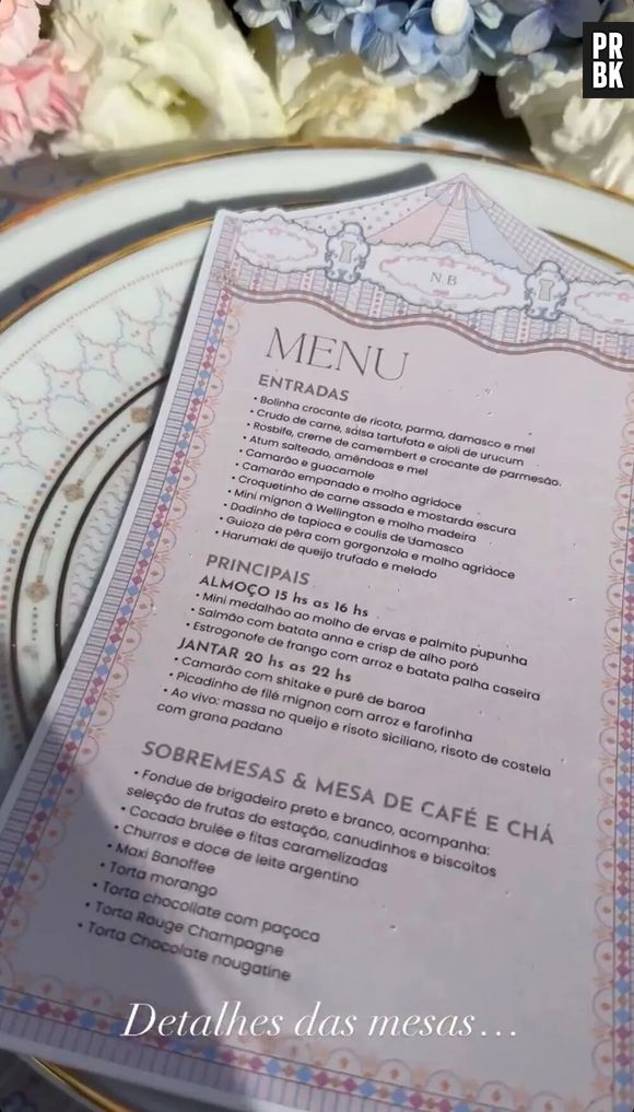 Menu do chá revelação da filha de Neymar e Bruna Biancardi