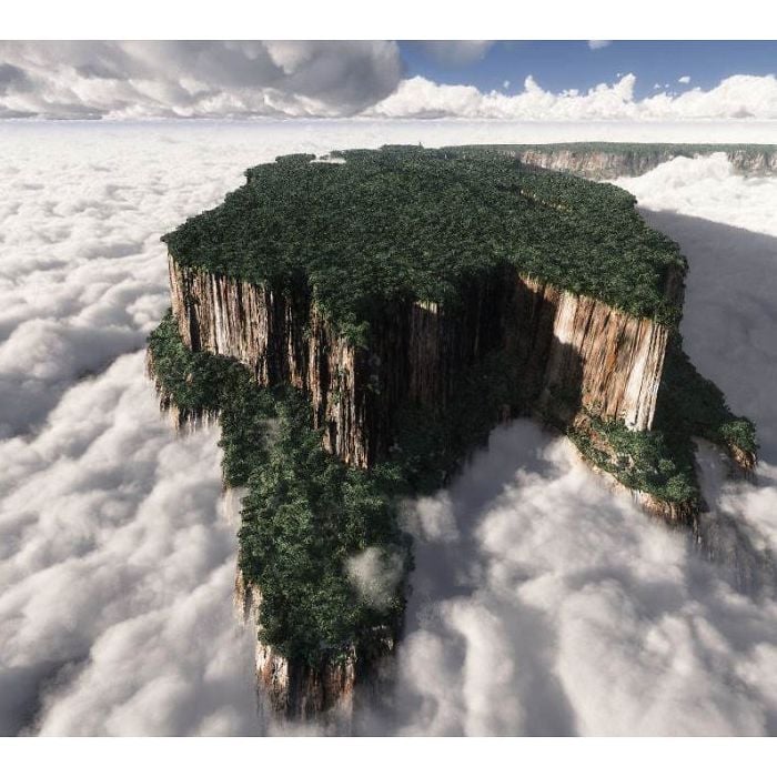  Monte Roraima, Brasil e Venezuela. Bem pertinho da gente, essas rochas conseguem ficar acima das nuvens! Maravilhoso! 