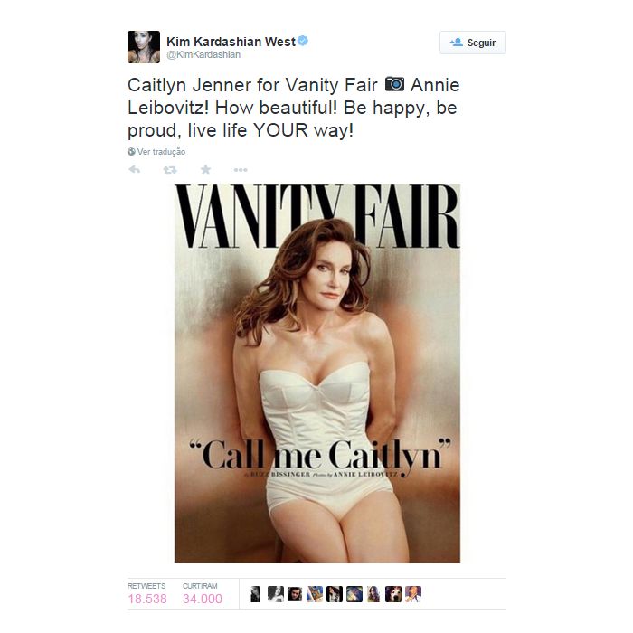  Kim Kardashian divulga capa de Caitlyn Jenner na Vanity Fair em seu Twitter e demonstra carinho 