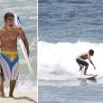 Confira os famosos que amam surfar! Caio Castro vira e mexe é fotografado surfando na praia da Barra da Tijuda, Zona Oeste do Rio