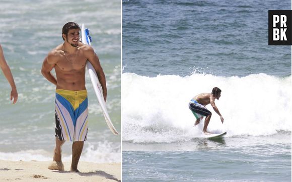 Confira os famosos que amam surfar! Caio Castro vira e mexe é fotografado surfando na praia da Barra da Tijuda, Zona Oeste do Rio