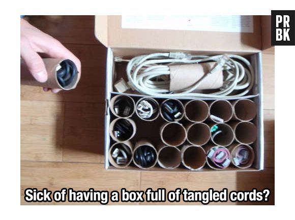 Você pode separar vários rolos de papel higiênico e usá-los para separar os cabos perdidos pela sua casa