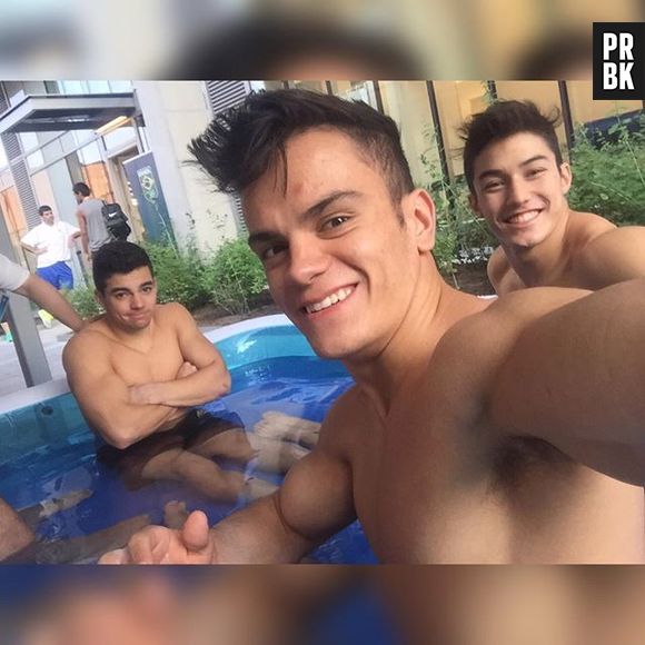 Lucas Bitencourt, Caio Souza e Arthur Nory em momento na vila do Pan Toronto 2015