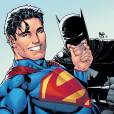 Superman e Batman amigos para sempre! Mas bem que o Homem Morcego podia sorrir mais mesmo...