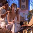 Em "Os Dez Mandamentos", Leila (Juliana Didone) não quer que seu marido, Uri (Rafael Sardão), sirva a Deus