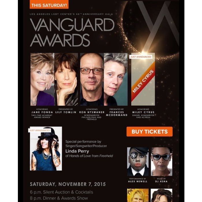 Além de Miley Cyrus, nomes como Jane Fonda também serão homenageados no &quot;LGBT Vanguard Awards&quot;