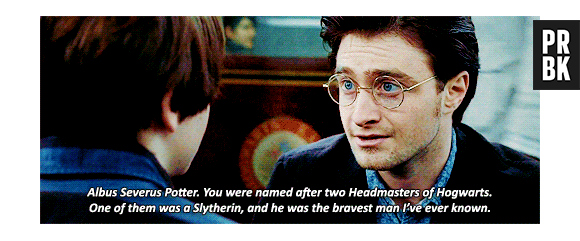 Harry Potter aconselhando seu filho Alvo Severo antes de ir para Hogwarts em "Harry Potter e as Relíquias da Morte - Parte 2"