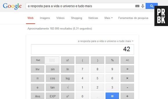 Pergunte ao Google qual a resposta para a vida, o universo e tudo mais