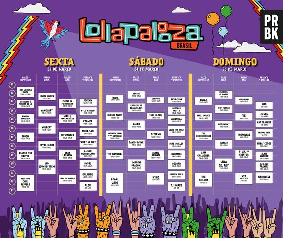 Horários dos shows do Lollapalooza 2018