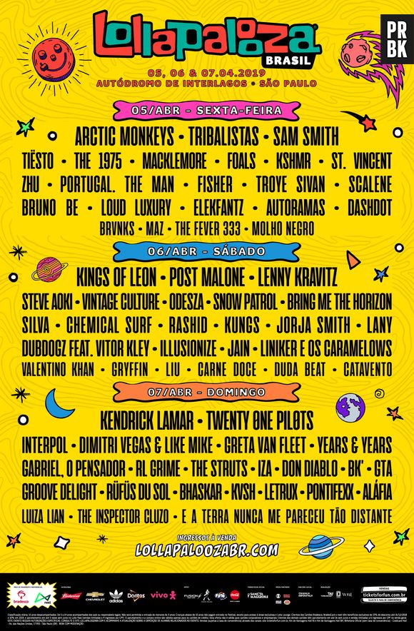 Veja o line-up por dia do Lollapalooza 2019