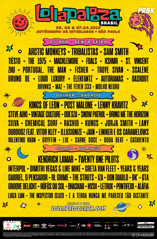 Veja o line-up por dia do Lollapalooza 2019