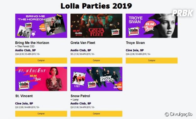 Esses são as atrações do Lolla Parties 2019