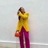 Color block: bloco de amarelo é "quebrado" por calça rosa. Look lindo!