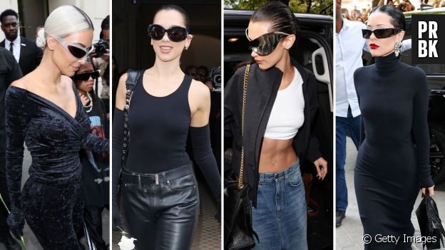 No desfile da Balenciaga, Kim Kardashian, Dua Lipa, Bella Hadid e Alexa Demie apostaram em óculos