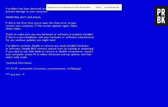 Tela azul da morte é uma das opções do site