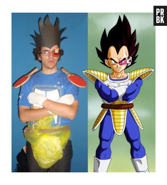 Vegita de "Dragon Ball Z" na sua versão cospobre: ombreira é uma raquete de ping-pong