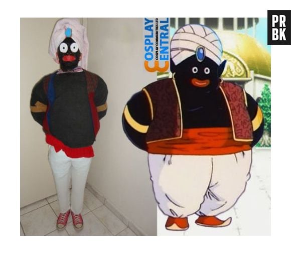 Olha aí o Mr. Popo de "Dragon Ball Z" chegando para animar a galeria de cospobres do carnaval: toalha na cabeça, moleton preto e calça branca. Tá pronto.