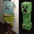 O monstro do game "Minecraft" chamado Creeper tambpem foi adaptado para um cospobre com caixa de papelão e uma toalha