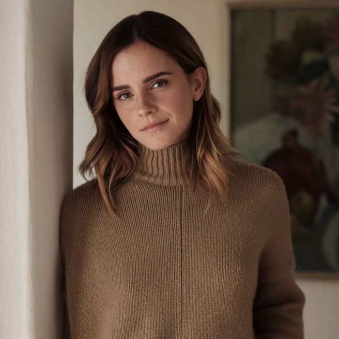 Emma Watson fica perfeita com tons mais terrosos