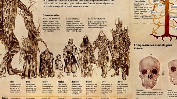 O Bestiário de Tolkien e as criaturas da Terra Média, ilustradas em uma infografia fantástica