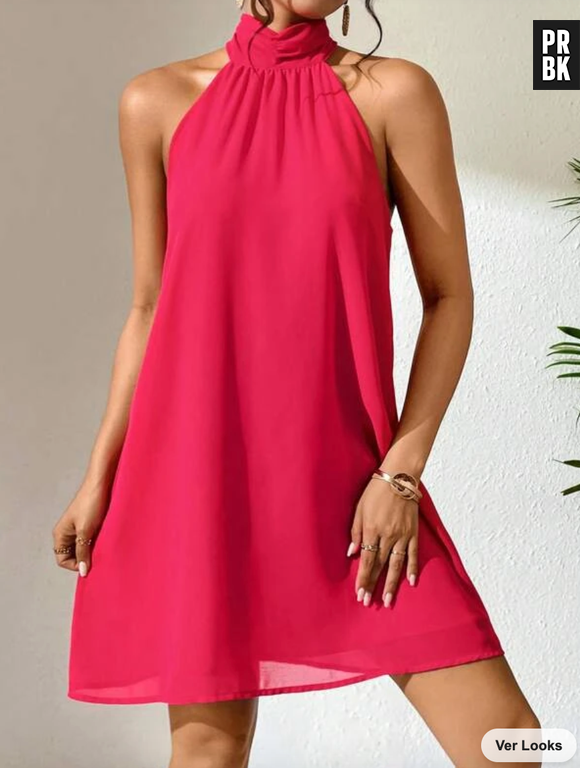 sz2303175258316511 - O vestido chiffon rosa é estiloso e com uma vibe romântica. R$ 59,99