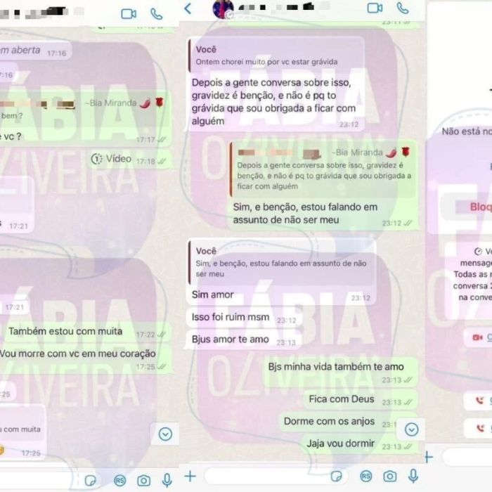 Prints de conversa vazada entre Bia Miranda e Gabriel Roza indicam uma possível gravidez