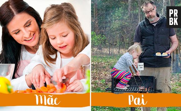 Como uma mãe aceita a ajuda de um filho na cozinha e como um pai faz isso sempre da forma mais perigosa