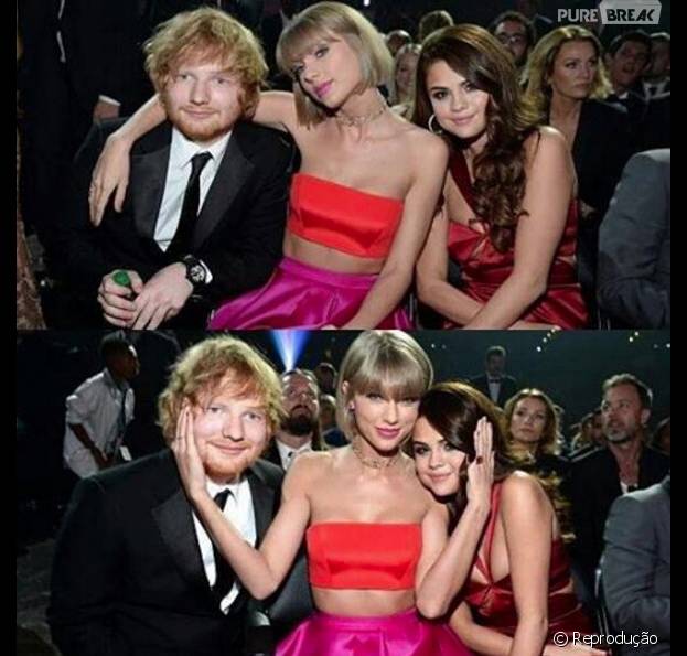 Ed Sheeran, Taylor Swift e Selena Gomez não se desgrudaram durante o Grammy 2016