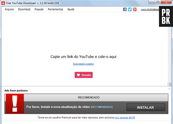 Página do programa "Free YouTube Download"