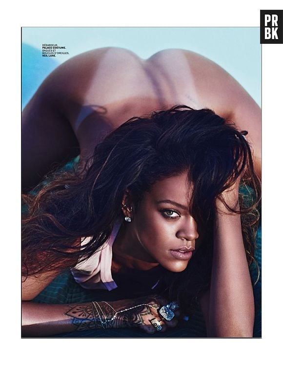 No ensaio, Rihanna aparece até com o bumbum para o alto