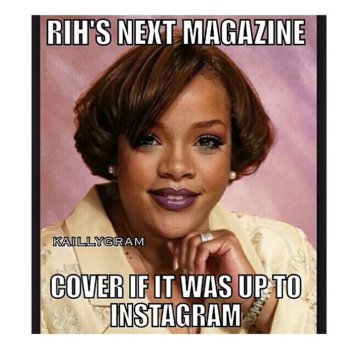  Rihanna sacaneou o Instagram com a imagem: &quot;Pr&amp;oacute;xima capa de revista da Rih: Cubra tudo se for para compartilhar no Instagram&quot; 