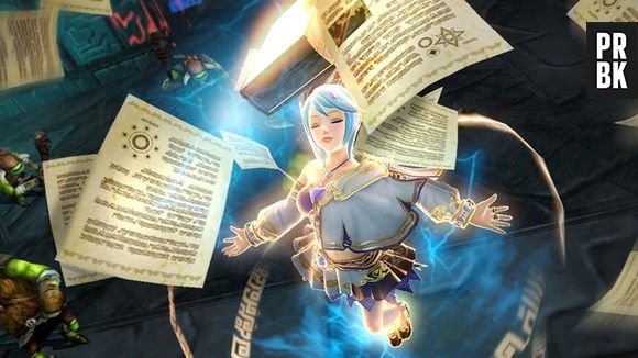 Em "Hyrule Warriors": Lana usando seu livro de magias 