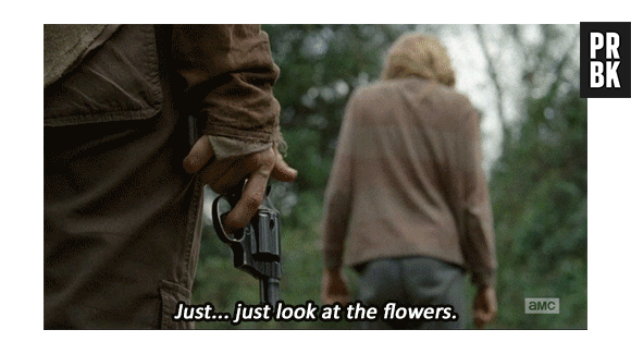 Lizzie e a famosa frase "Just Look to the flowers"