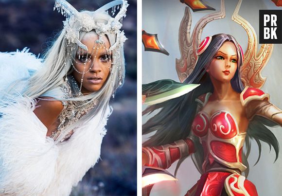 Não que elas sejam sempre parecidas, mas nessa foto a Rihanna está a cara da Irelia de "League Of Legends"