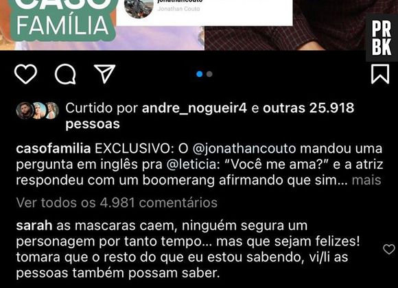 Perfil expõe possível novo romance de Jonathan Couto e Letícia Almeida