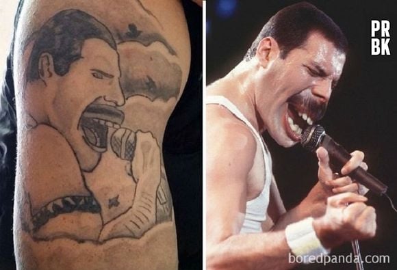 O rosto de Freddie Mercury ficou totalmente desfigurado nessa tatuagem