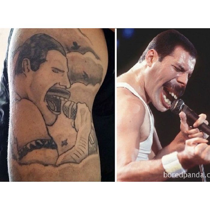 O rosto de Freddie Mercury ficou totalmente desfigurado nessa tatuagem