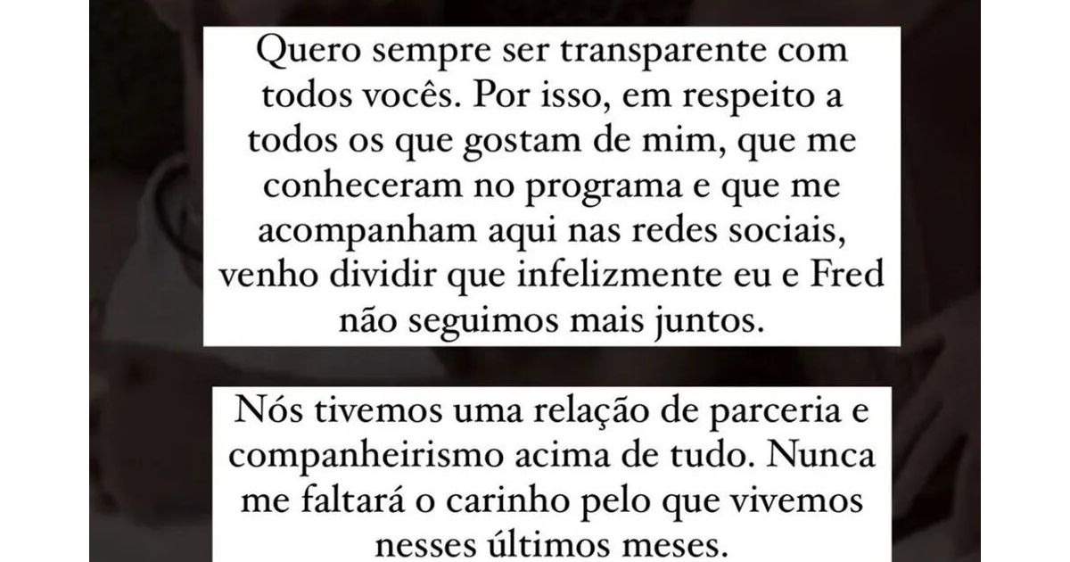 Fim do namoro! Ex-BBB Larissa faz mistério, mas confirma término com Fred  Bruno - Purebreak