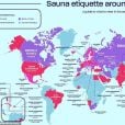 Mapa-múndi reformulado revela o que as pessoas vestem nas saunas ao redor do mundo