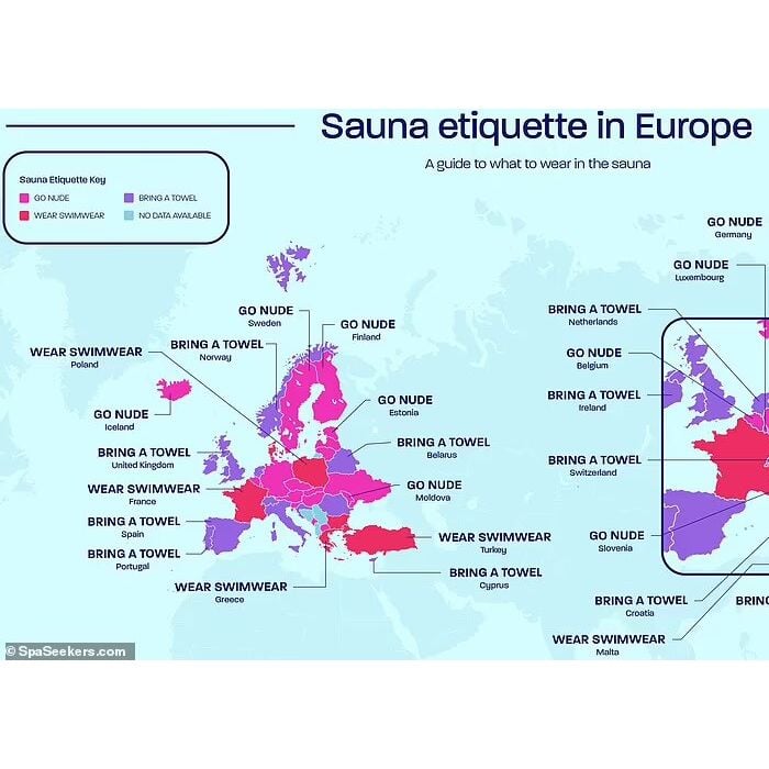 No total, há 23 países nos quais a experiência da sauna completamente nua é incentivada