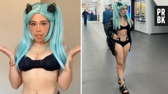 Influencer do OnlyFans, é barrada em aeroporto ao usar apenas roupas íntimas e peruca azul