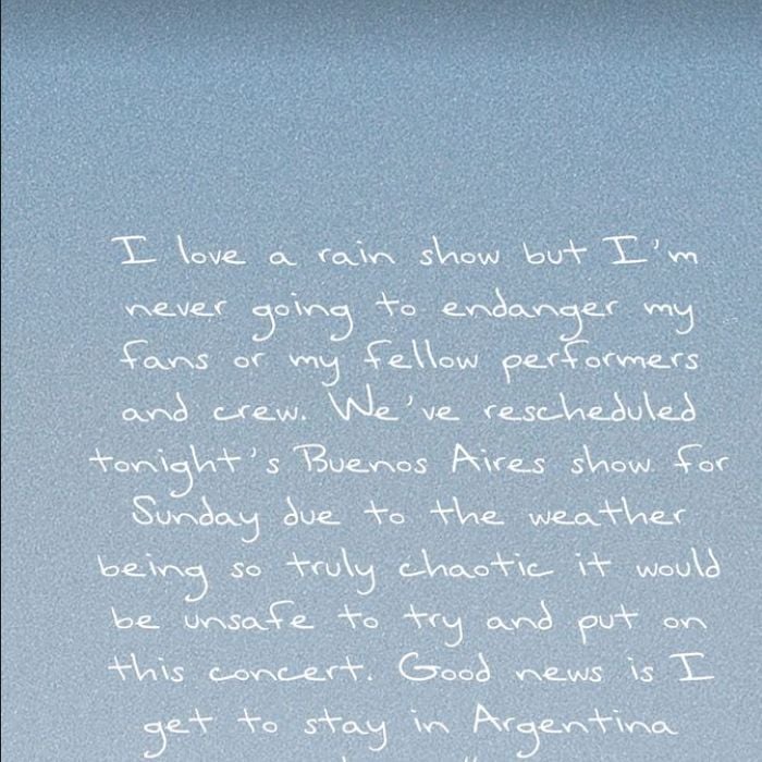 Comunicado de Taylor Swift sobre o show de hoje na Argentina