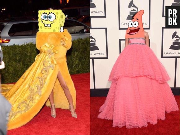 Rihanna ganhou um meme de Patrick do "Bob Esponja" quando foi ao Grammy e agora virou o próprio personagem amarelo no MET Gala 2015!